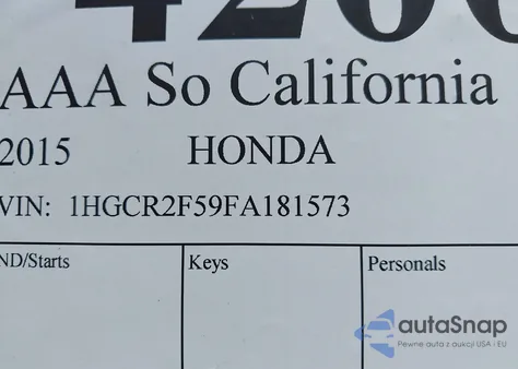 2015 Honda Accord Sport z USA, uszkodzony, nr VIN 1HGCR2F59FA181573